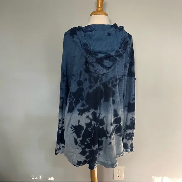 T Party Navy Blue Tie Dye Waffle Knit Hoodie Hooded Sweater Size L - Picture 4 of 8